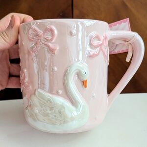 New Pink Bow Dot Swan Irridescent Mug Coquette Spring